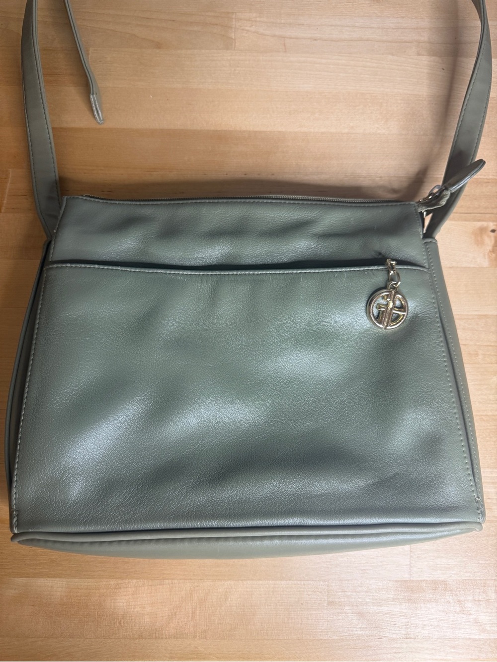 Gianni Bernini Olive Sage Green Genuine Leather Shoulder Bag Medium